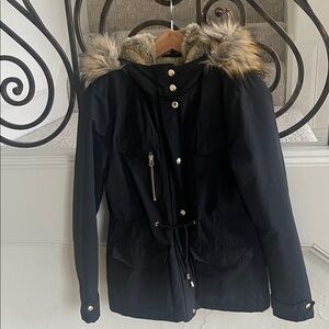 Topshop Black Jacket with Fur Trim size 6